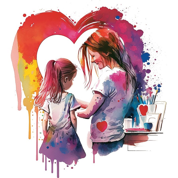 Sticker decorativ Mama si Copilul, Rosu, 68 cm, 1312STK