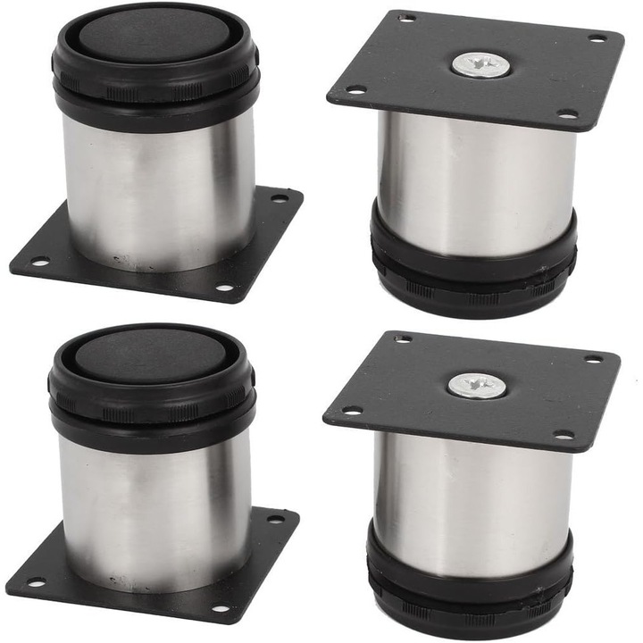 Set 4 picioare de mobilier rotunde reglabile, Sunmostar, Inox, 50 x 60 mm, Negru/Argintiu