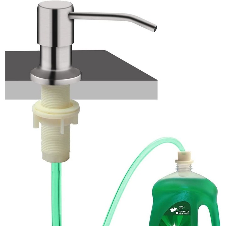 Dozator sapun pentru chiuveta de bucatarie, QttvbTna, Tub extensibil, Nichel periat, Argintiu