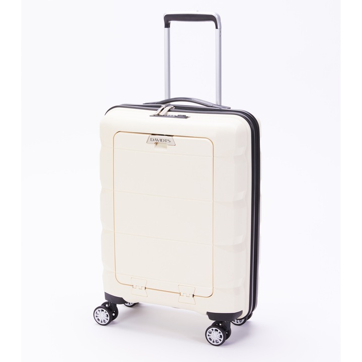 Kabinbőrönd, Davidts, Geneva, Laptop rekesz 13", 4 kerekű, Polipropilén, 54.5 cm, Krém