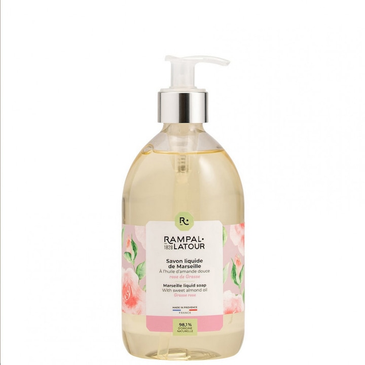 Sapun lichid de Marsilia pentru maini si corp, aroma de trandafiri de Grasse, RAMPAL LATOUR, 500 ml