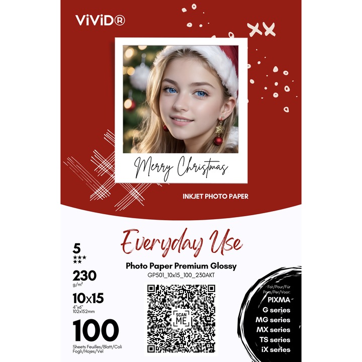 Hartie foto ViViD® Premium Glossy 4R, 10x15cm, 100 coli/top "Everyday Use" Glossy Photo Paper Works whit Canon Pixma printer