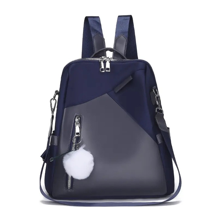 Rucsac dama impermeabil, doua nuante de culoare, Mary B909, 30 x 27 x 12 cm, Albastru