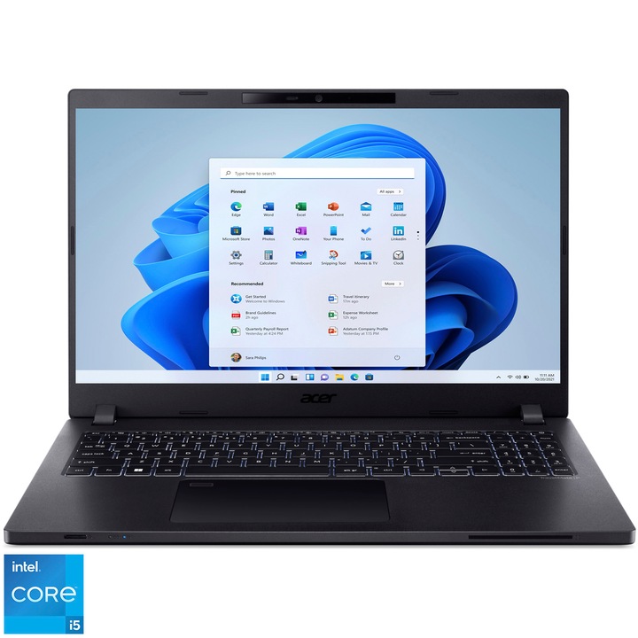 Laptop Acer Travel Mate TMP215-54 cu procesor Intel® Core™ i5-1235U pana la 4.4 GHz, 15.6", Full HD, 16GB RAM, 512GB SSD, Intel® Iris® Xe Graphics, Windows 11 Pro, Black