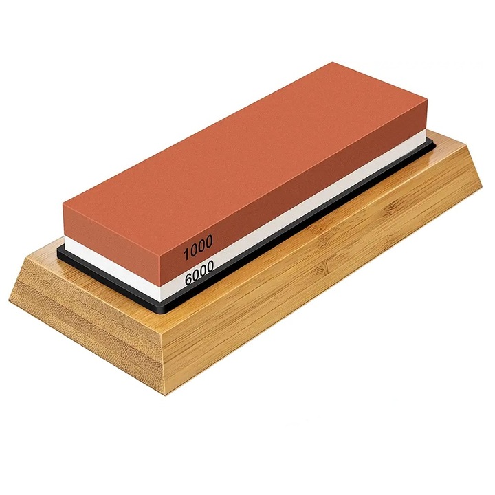 Piatra profesionala pentru ascutit, granulatii 1000/6000, suport cauciuc si baza lemn anti alunecare