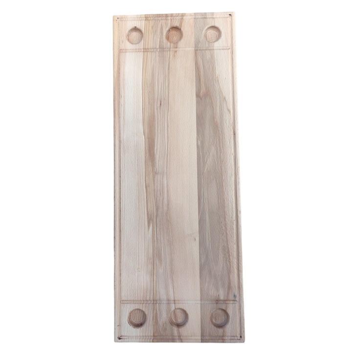 Platou de servire, din lemn de fag, cu 6 compartimente, natur, 75x30x2 cm