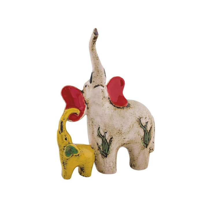 Statueta decorativa Elefanti, parinte si copil, Villa Altachiara, ceramica, 25 cm