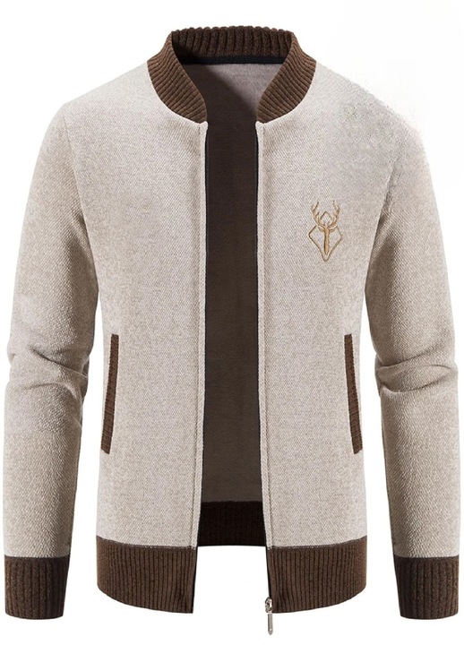 Cardigan barbati captusita cu fermoar, Bej