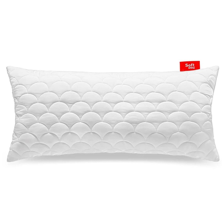 Perna antialergica matlasata ideala pentru dormit 40x90 cm alb, Softimi, groasa, cu fermoar, din microfibra, certificat OEKO-TEX, suport confortabil pentru cap si gat, husa detasabila, lavabila la 60°C