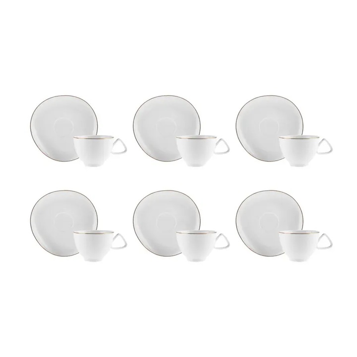 Комплект от 6 чаши за кафе Karaca, Streamline Middle, Porcelain, White, 200 ml