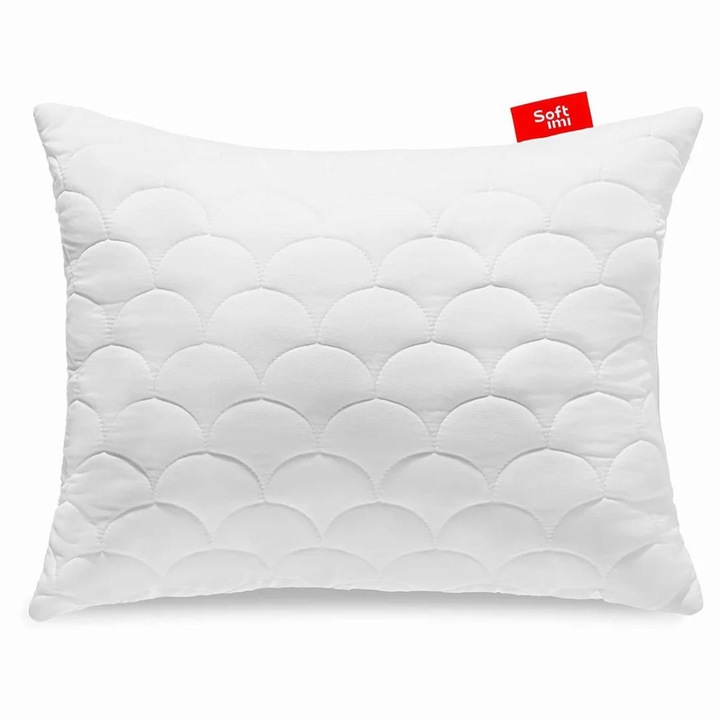 Perna antialergica matlasata ideala pentru dormit 40x50 cm alb, Softimi, groasa, cu fermoar, din microfibra, certificat OEKO-TEX, suport confortabil pentru cap si gat, husa detasabila, lavabila la 60°C