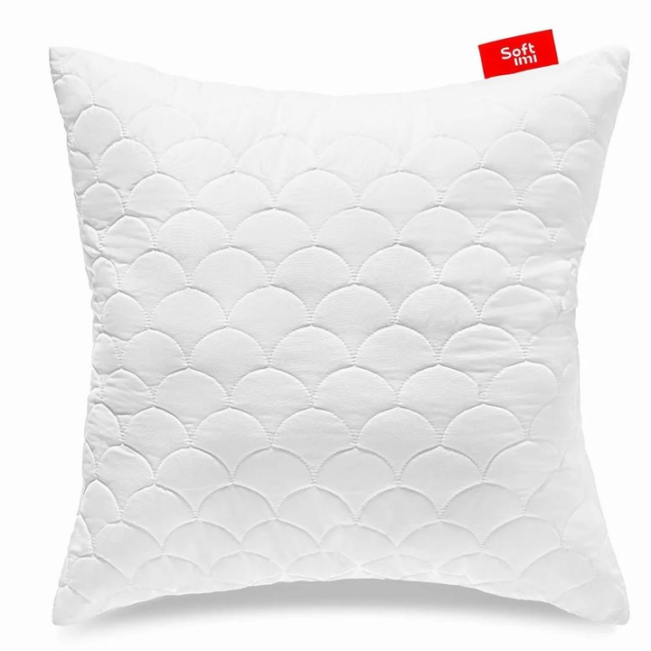 Perna antialergica matlasata ideala pentru dormit 60x70 cm alb, Softimi, groasa, cu fermoar, din microfibra, certificat OEKO-TEX, suport confortabil pentru cap si gat, husa detasabila, lavabila la 60°C