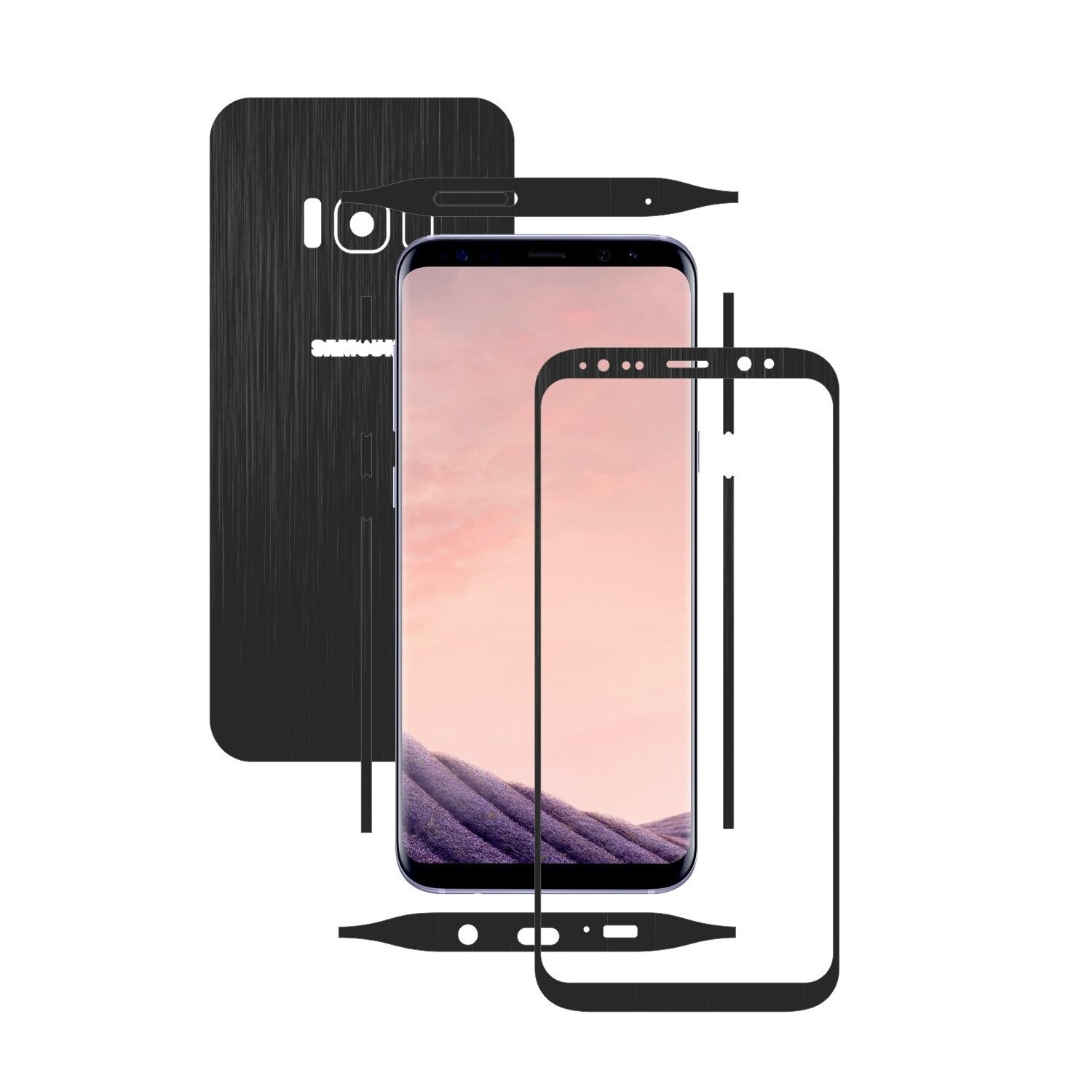1 + 1 GRATUIT - Samsung Galaxy S8+ Plus - Brushed Negru - Folie de protectie Carbon Skinz, Husa Full Body Cover de tip Skin Adeziv pentru Rama Ecran,Carcasa Spate si Laterale