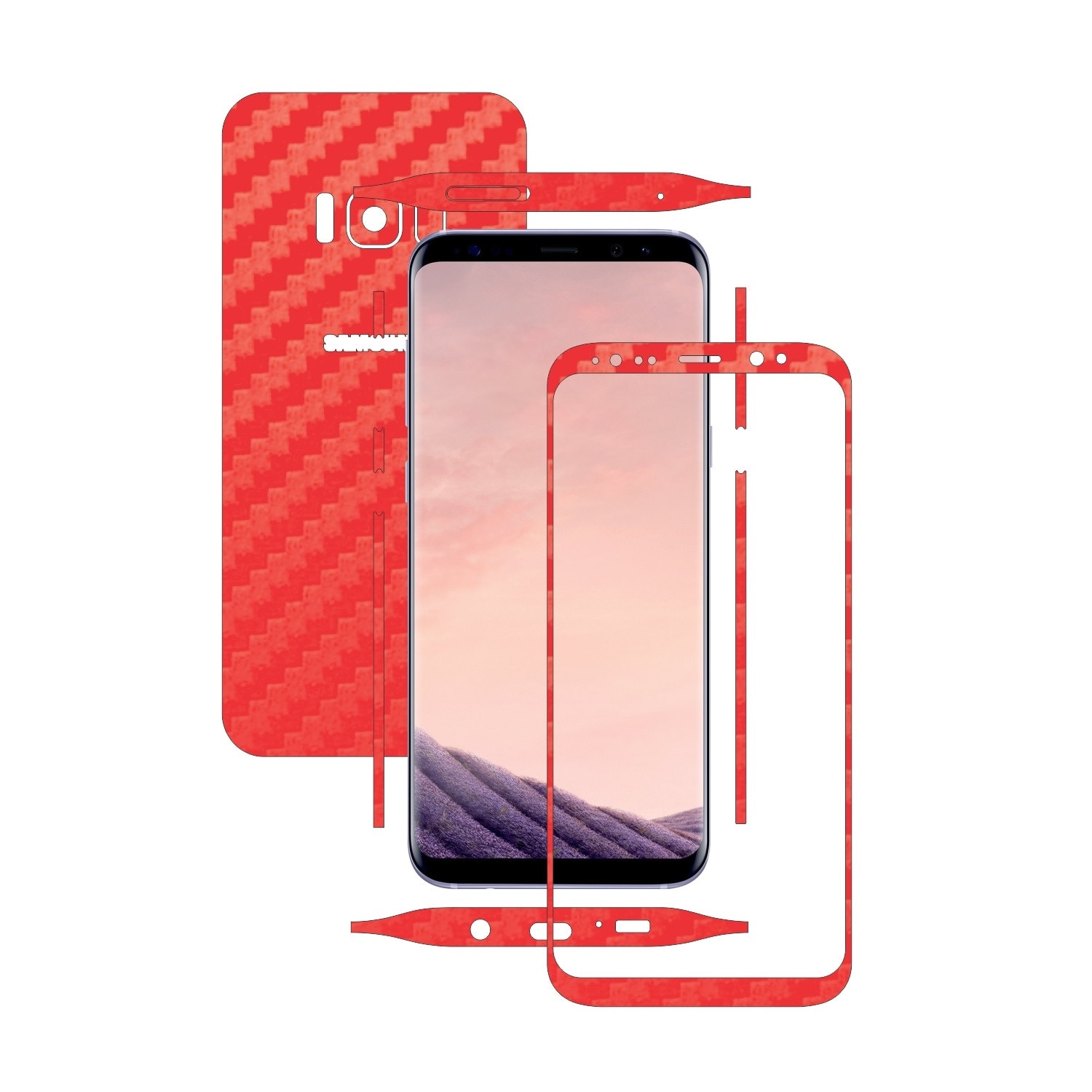 Folie de protectie Carbon Skinz, Husa de tip Skin Adeziv pentru Carcasa, Carbon Rosu dedicata Samsung Galaxy S8+ Plus
