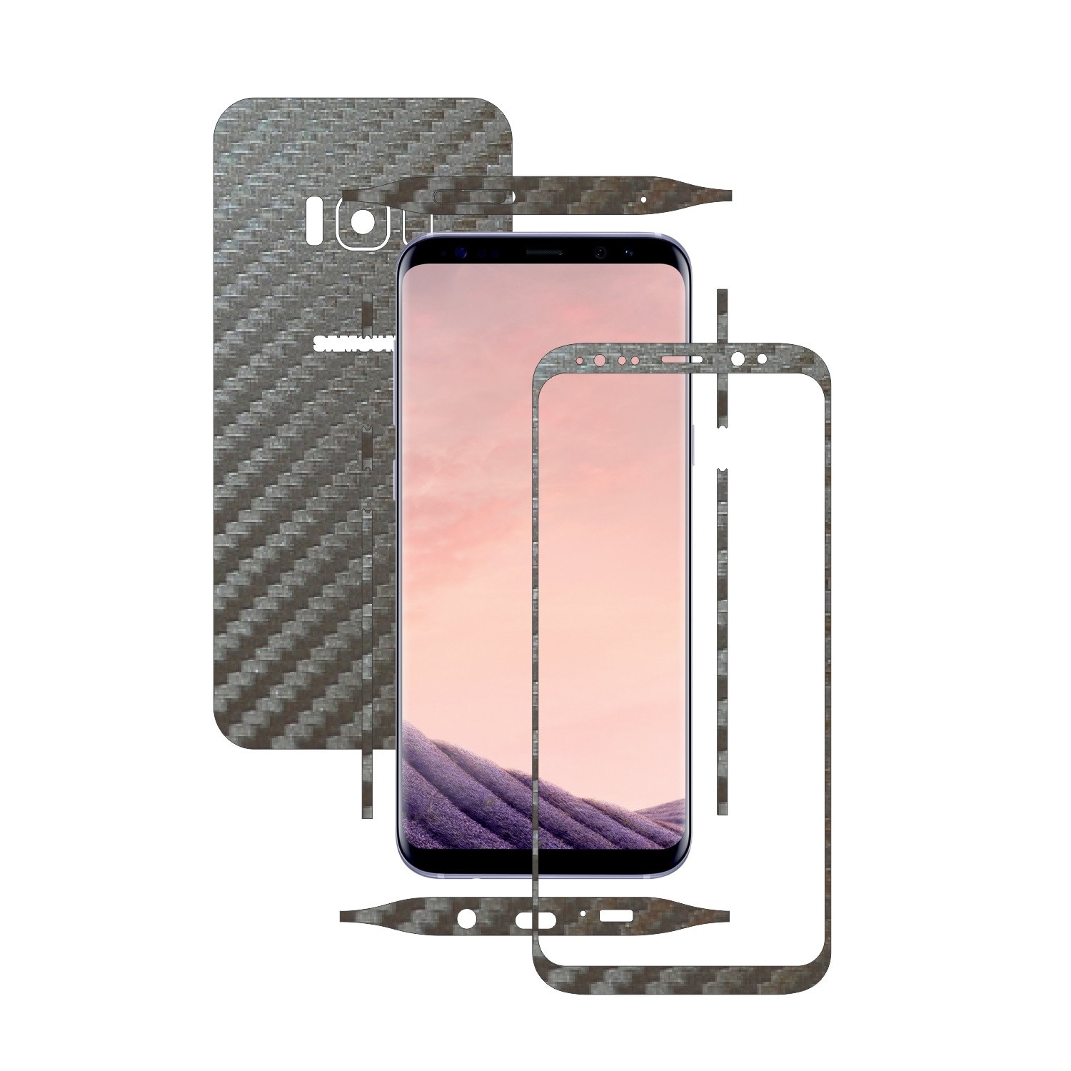 Folie de protectie Carbon Skinz, Husa de tip Skin Adeziv pentru Carcasa, Carbon Gri Argintiu dedicata Samsung Galaxy S8