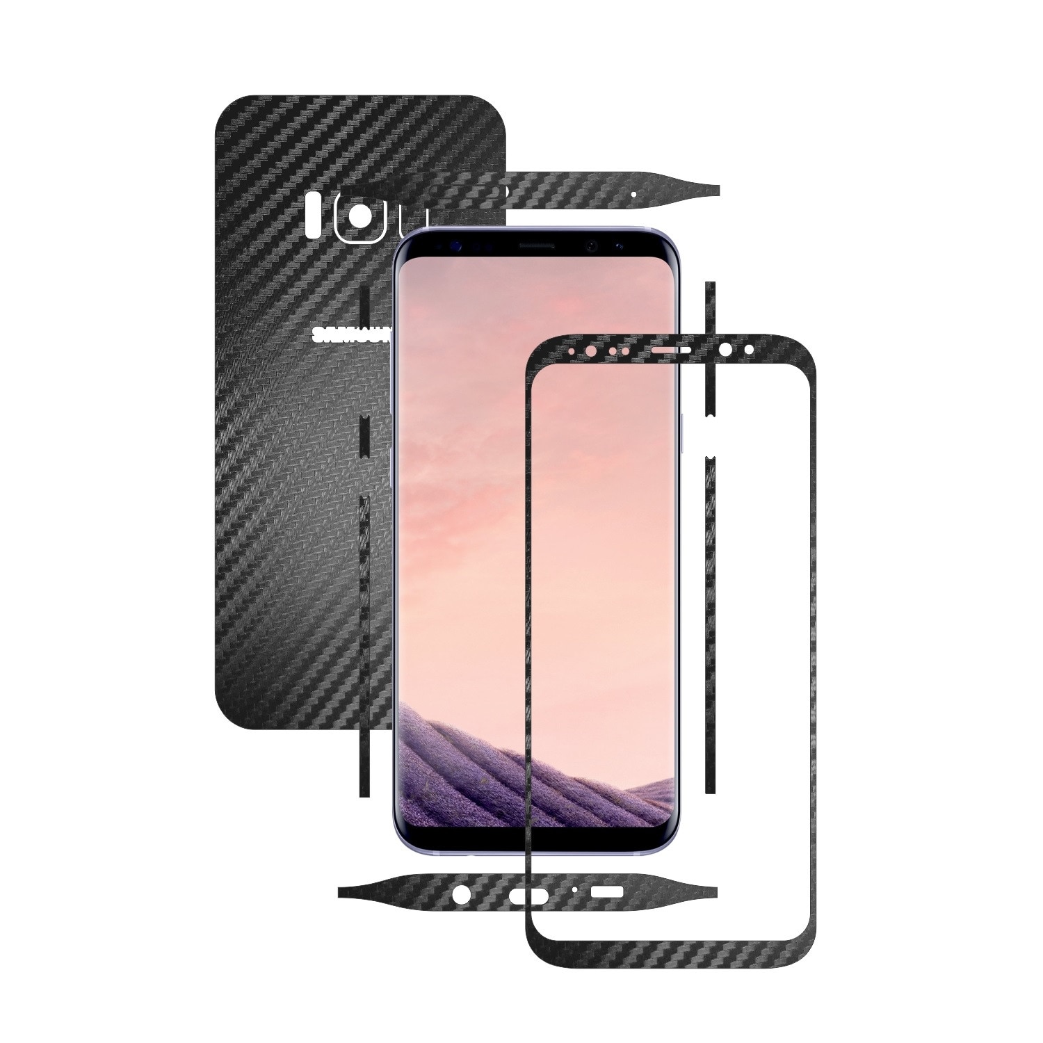 1 + 1 GRATUIT - Samsung Galaxy S8 - Carbon Negru - Folie de protectie Carbon Skinz, Husa Full Body Cover de tip Skin Adeziv pentru Rama Ecran,Carcasa Spate si Laterale