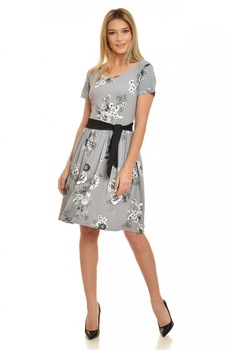 Rochie Gri, cu Model Floral, Gri Rochie Gri, cu Model Floral, Gri