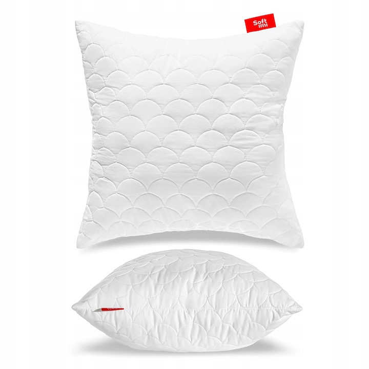 Perna Matlasata, Softimi, De Dormit, Antialergica, Cu Fermoar, Reglare Inaltime, Suport Gat Si Cap, Moi Si Elastice, Calitate Premium, Produs In Polonia, Lavabila La 60 Grade, Rezistenta, Oeko-Tex, 70x70 cm, Alb