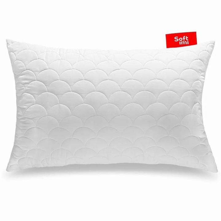 Perna antialergica matlasata ideala pentru dormit 50x70 cm alb, Softimi, groasa, cu fermoar, din microfibra, certificat OEKO-TEX, suport confortabil pentru cap si gat, husa detasabila, lavabila la 60°C