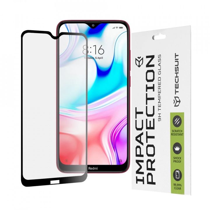 Folie pentru Xiaomi Redmi 8 / Redmi 8A - Techsuit 111D teljes borító / teljes ragasztóüveg - fekete