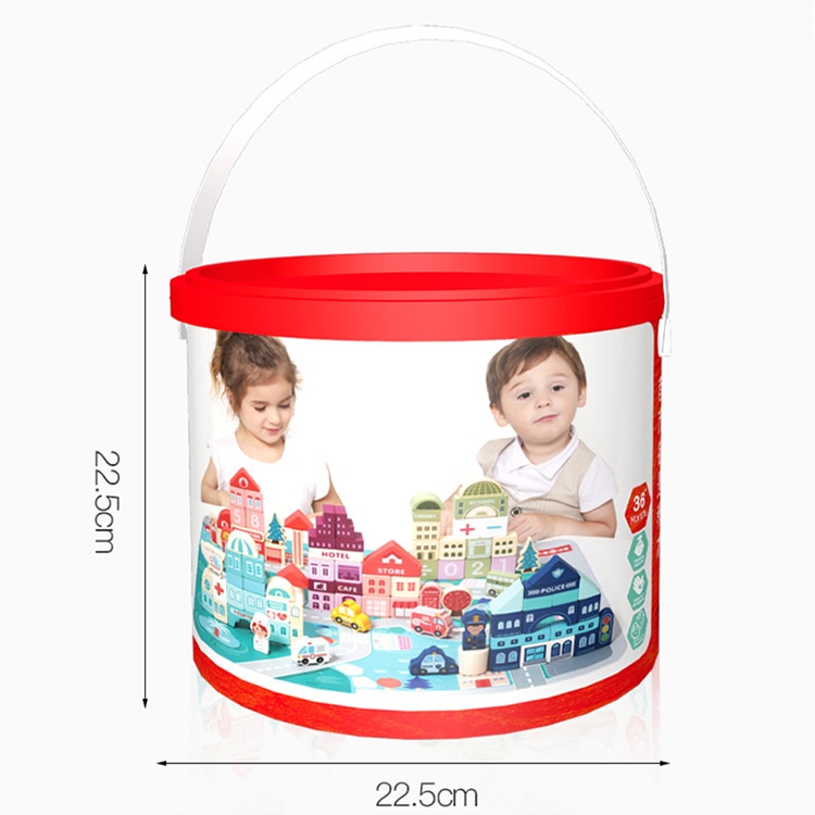 Set constructie cuburi din lemn natural 120 piese „Oraselul din Lemn ...