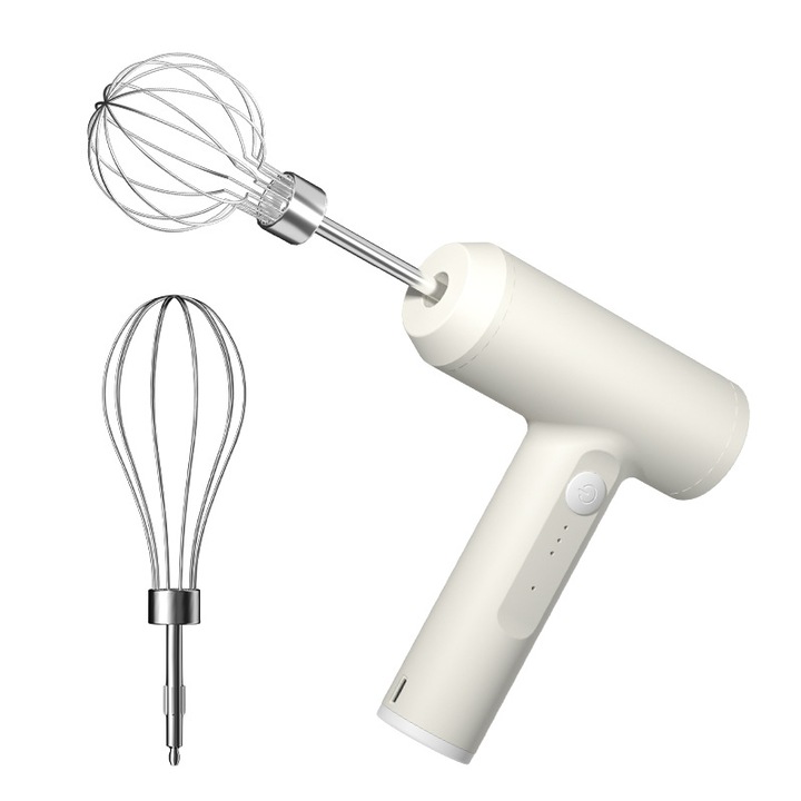Többfunkciós elektromos kézi mixer, 3 sebességes, fehér, 1500mAh, 18.000 ford./perc