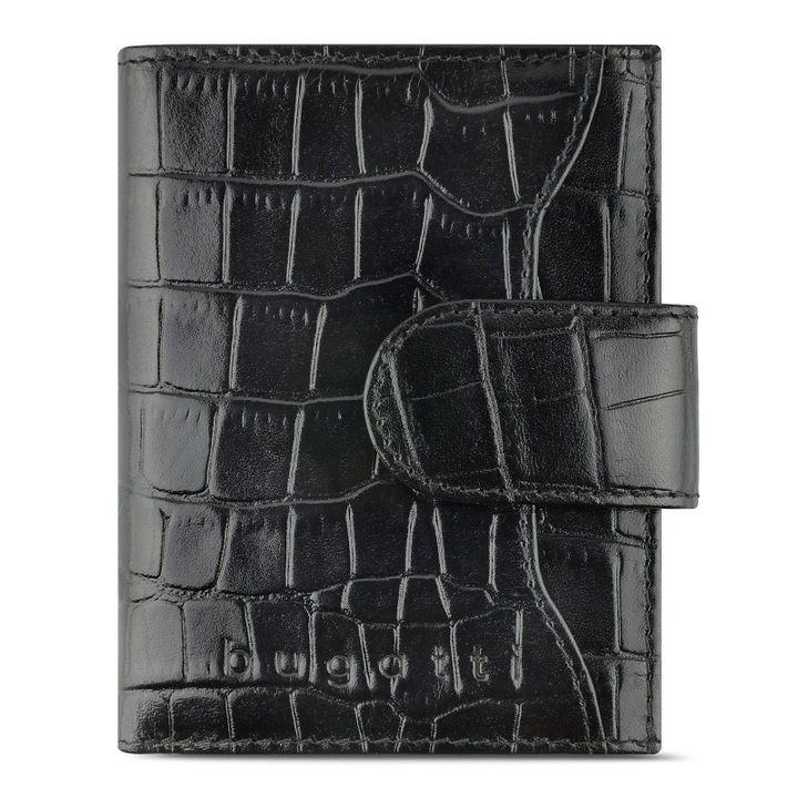 Кожен калъф за кредитни карти Bugatti Secure Smart RFID Croco, черен