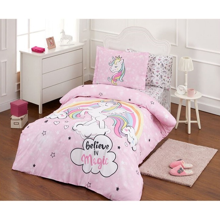 Единичен спален комплект Özdilek Pembe Unicorn, 160x220 см