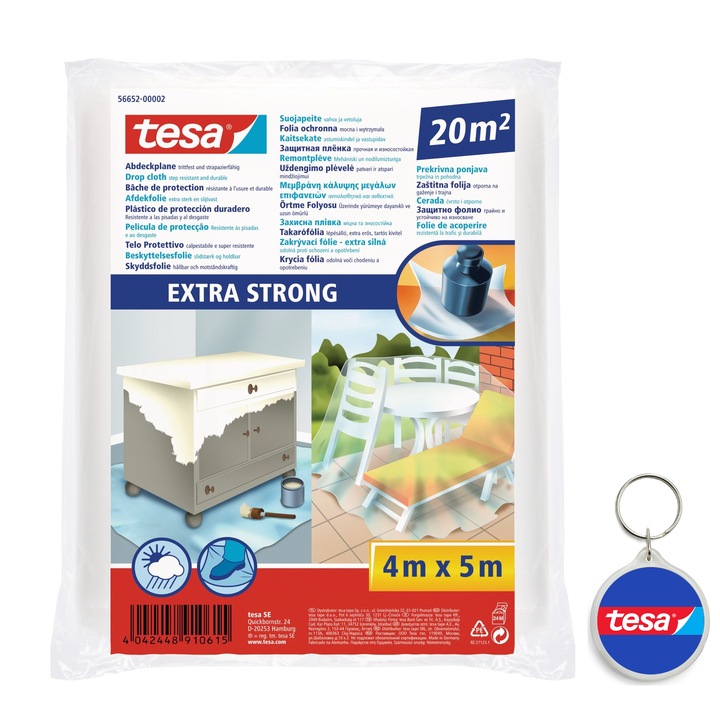 Set folie protectie pentru zugravit din polietilena 4 x 5 m pentru exterior si breloc Tesa