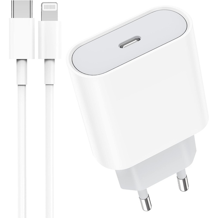 OEM Gyorstöltő 20 W-os töltőkészlet, Gyorstöltő 1M Type-C-Lightning adatkábel, kompatibilis az Apple iPhone 14 / 14 Pro / 14 Pro Max / 13 / 13 Pro / 13 Pro Max / 12 / 12 Pro / 12 Pro Max készülékekkel, fehér