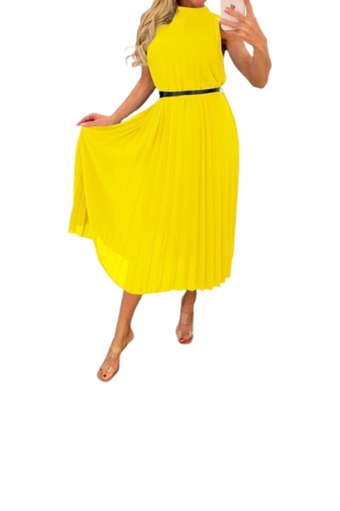 Дамска рокля Alesia, Плисирана, Един размер, Жълта