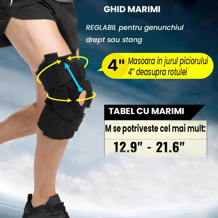 Orteza de genunchi mobila cu suport patelar si articulatii laterale, sundiguer, reglabil, Marimea M