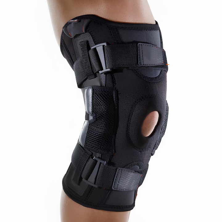 Orteza de genunchi mobila cu suport patelar si articulatii laterale, sundiguer, reglabil, Marimea M