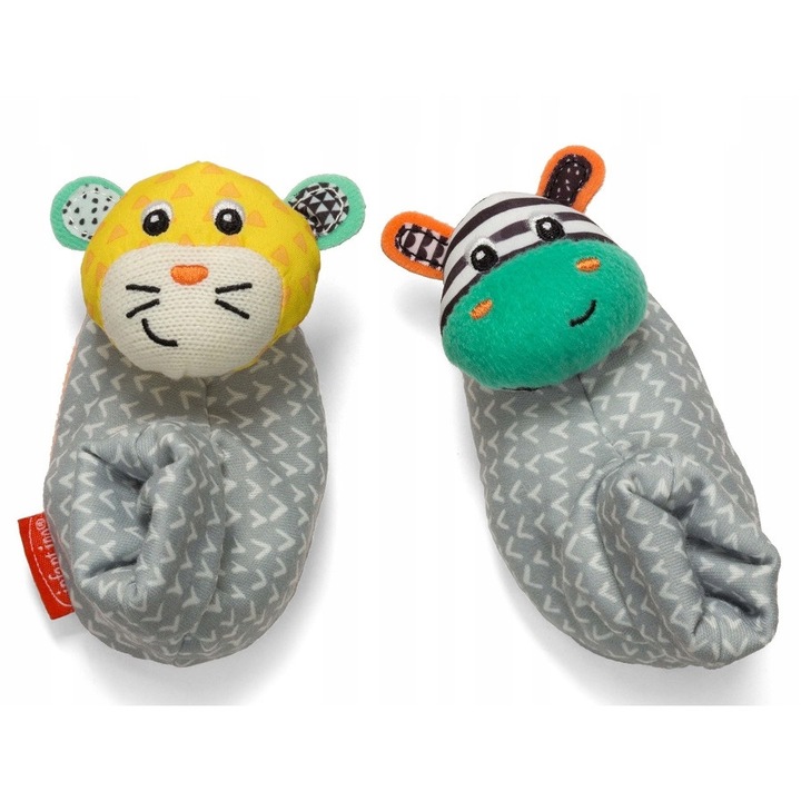 Бебешки меки пантофки с дрънкалка, Infantino, Зебра и тигър
