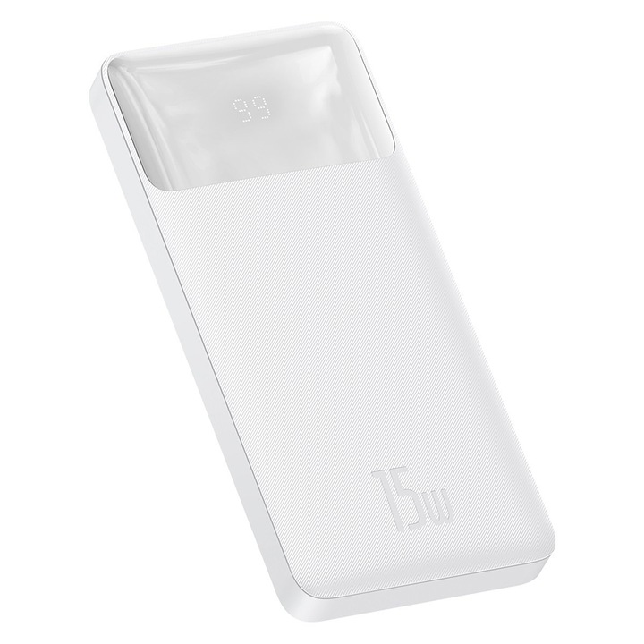 Външна батерия 10000mAh, 15W, Baseus Bipow Digital Display (PPBD050002), Бял