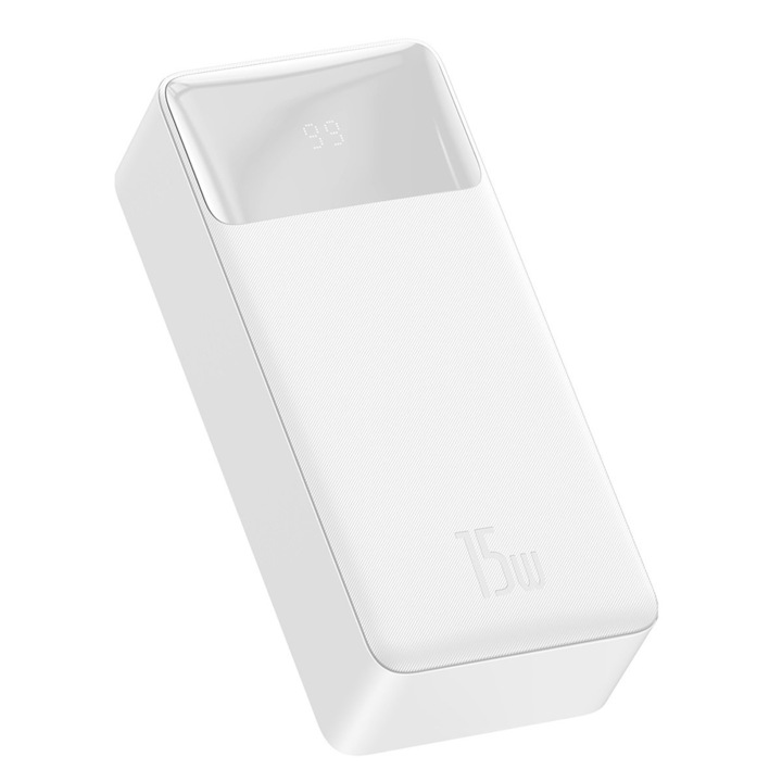 Външна батерия 30000mAh, 15W, Baseus Bipow Digital Display (PPBD050202), бял