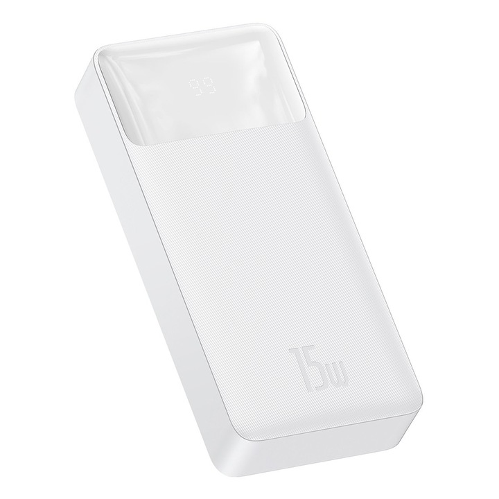 Външна батерия 20000mAh, 15W, Baseus Bipow Digital Display (PPBD050102), Бял