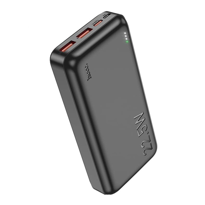 Külső akkumulátor 22,5 W, 20000 mAh, 2 x USB, Type-C, Hoco Astute (J101A), fekete