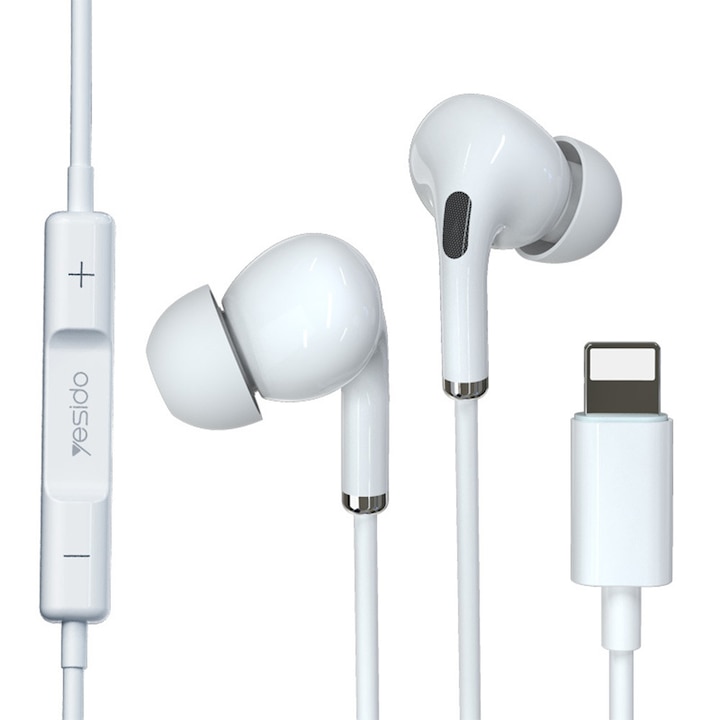 Casti pentru iPhone, conector Lightning, microfon si control volum, alb, ATX-BBL3918