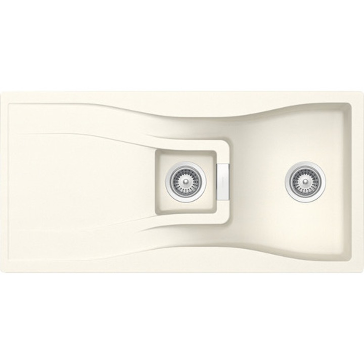 Chiuveta Bucatarie Cu 1 Cuva + ½ Schock Waterfall D-150 100x50 Cm, Cu Picurator, Reversibila, Cristadur Magnolia