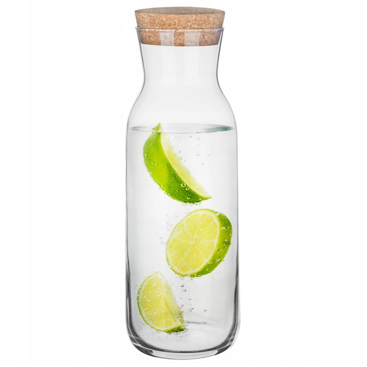 Set 2 carafe cu dop de pluta, Galicja, Sticla, 1L, 9.2x9.2x26.5cm, Transparent/Maro