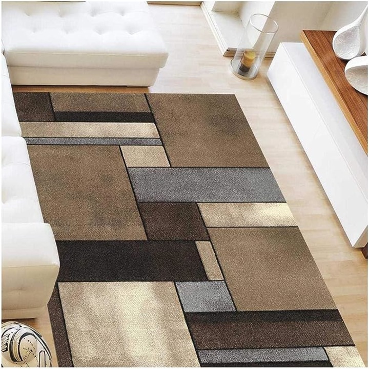 Covor patrat modern pentru living, Un amour de tapis, 280x380, Gri, Plastic