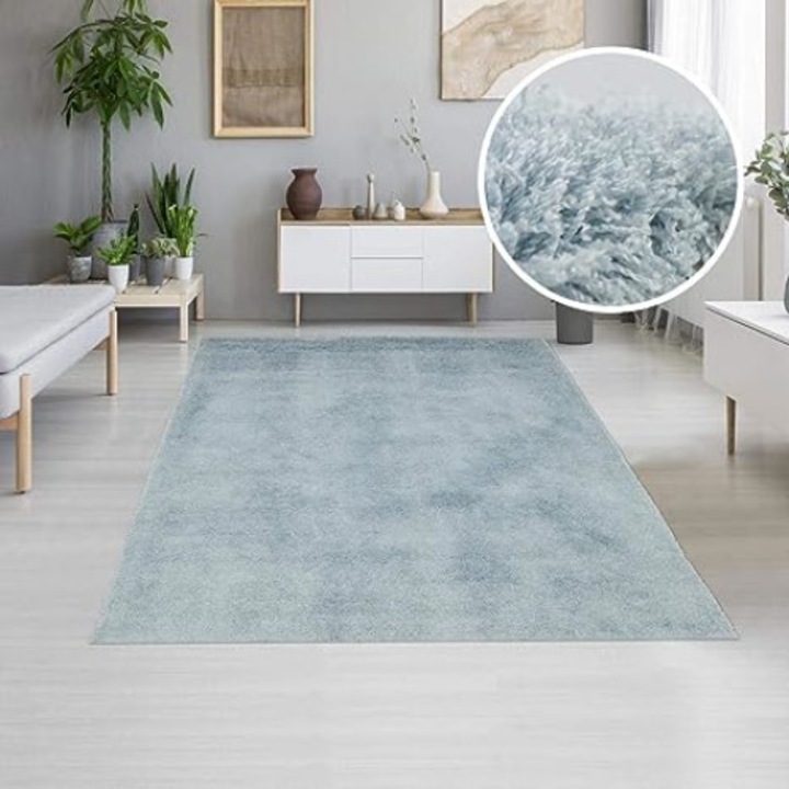 Covor dreptunghiular modern, Shaggy Chic, Un Amour de Tapis, 80x150 cm, Albastru, Poliester