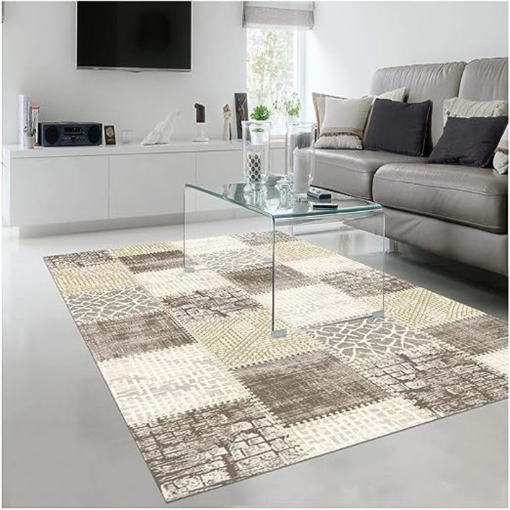 Covor dreptunghiular modern, Khy Silica, Un amour de tapis, 160 x 220 cm, Bej, Polipropilena