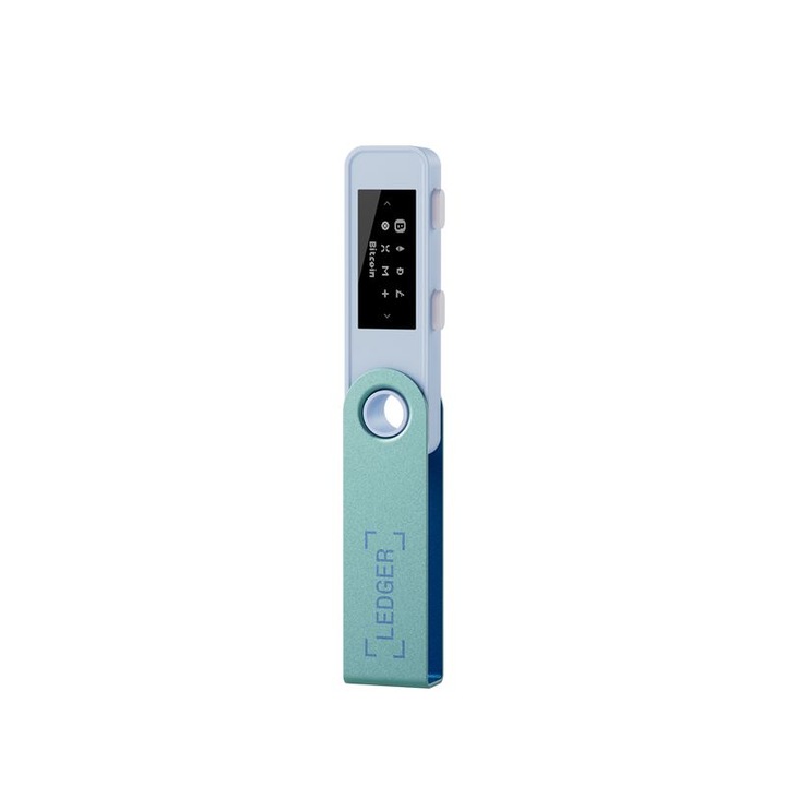 Ledger Nano S Plus Crypto електронен портфейл, за виртуални валути Bitcoin, Ethereum, Dash, ZCash и други, пастелно зелено