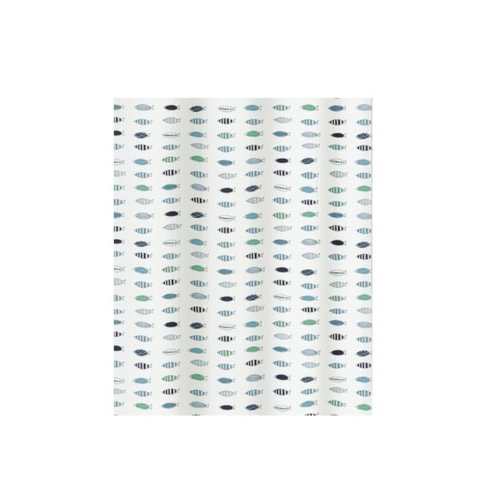 Perdea De Dus Spirella Santorini Textil 180x200 cm, Alb-Albastru