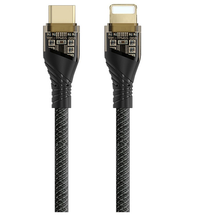 Cablu Date si Incarcare, eRDX®, USB-C Lightning, 27W PD, 480Mbps, LED Incarcare, 1m, Negru, compatibil Apple iPhone iPad