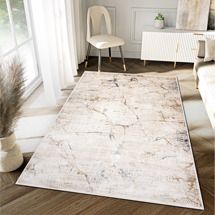 Covor dreptunghiular pentru living cu model abstract, Tapiso, Multicolor, Polipropilena, 80 x 150 cm