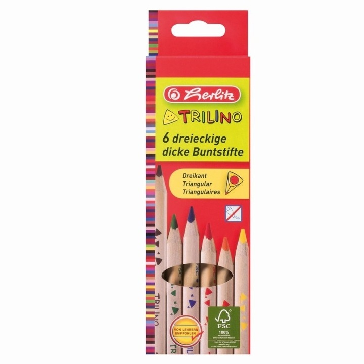 Цветни моливи Herlitz color, Триъгълни, 1/1, Комплект 6