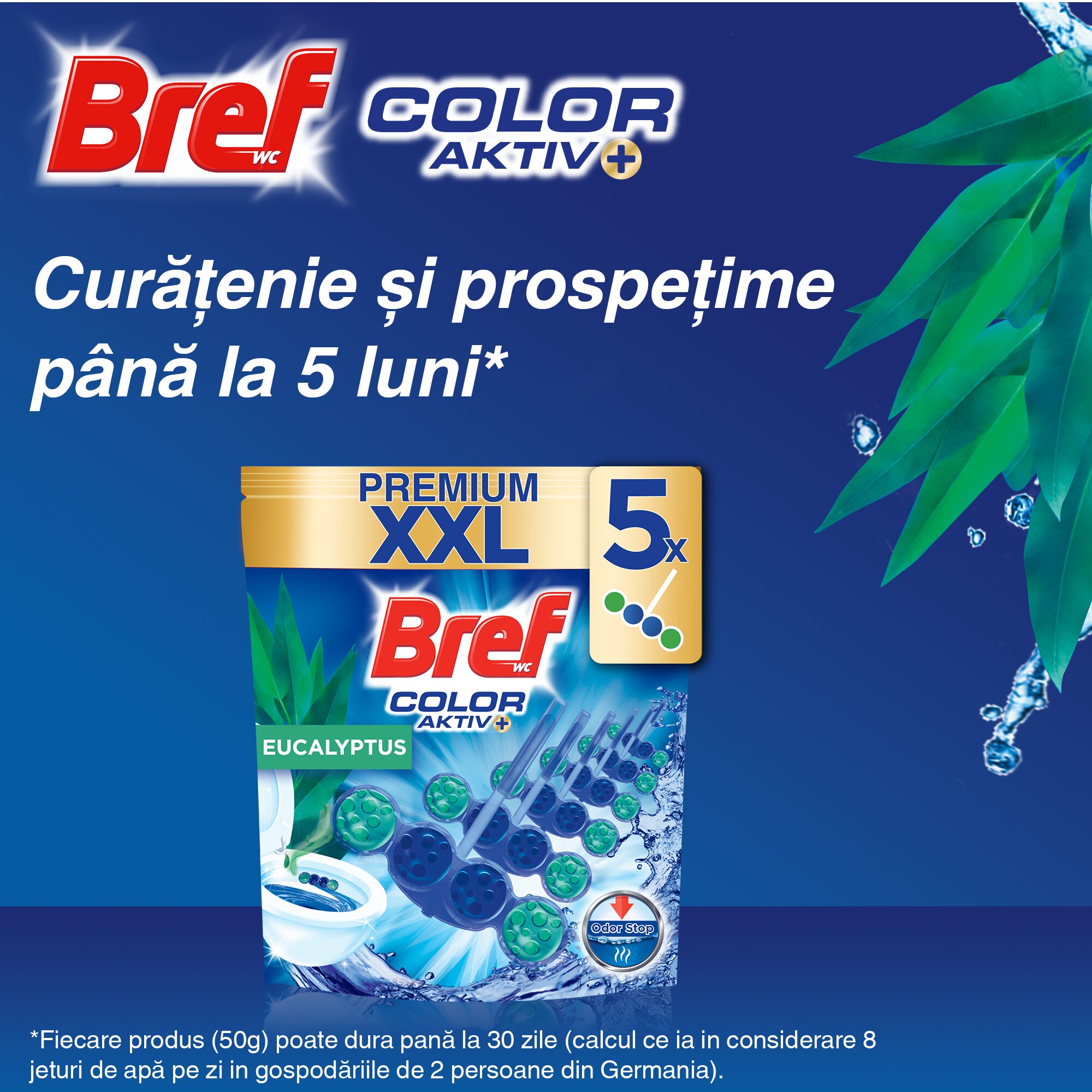 Ароматизатор за тоалетна Bref Color Active Eucalyptus, 5х50 гр - eMAG.bg